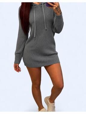 Gray Hoodie Sweater Dress - Women